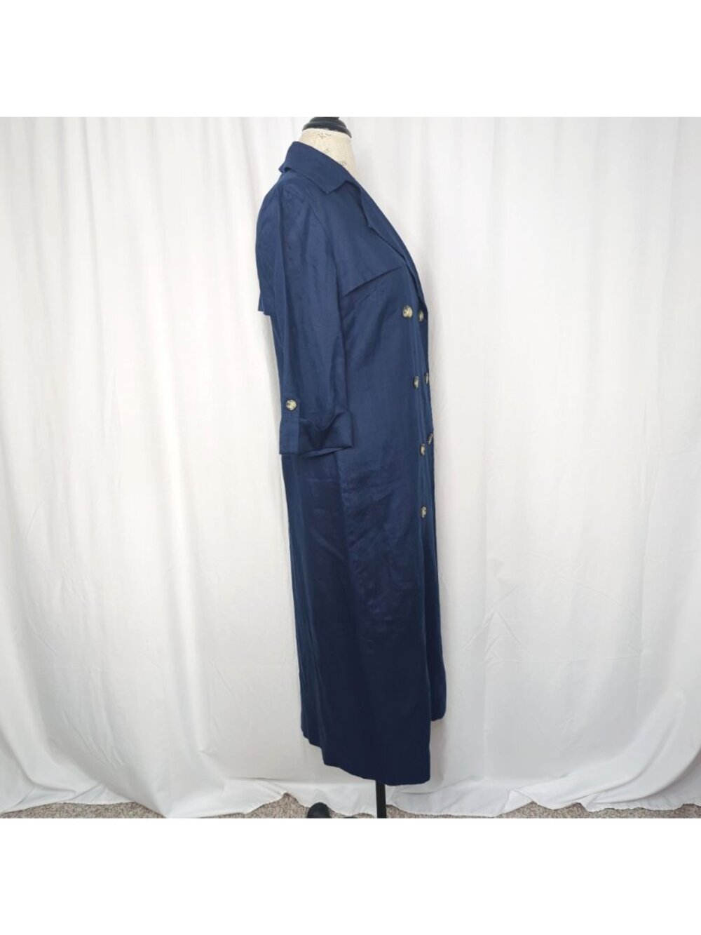 Vintage 90s Talbots Double Breasted Dress 8 Medium Blue Linen - Picture 8 of 10